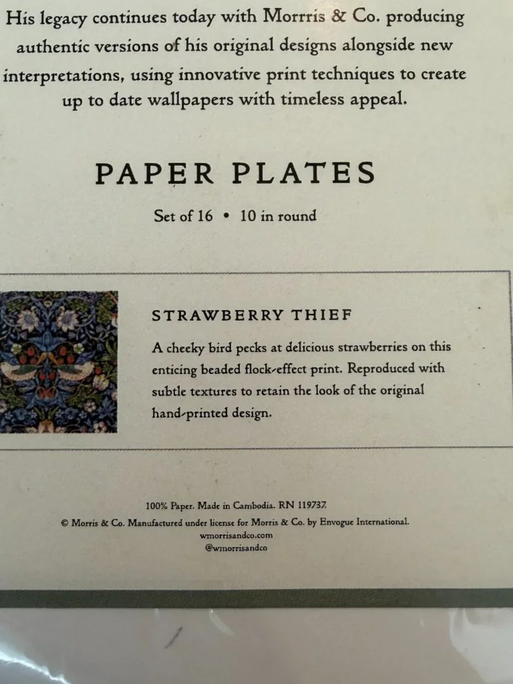 William Morris & Co Strawberry Thief Paper Plates 16 Count 10